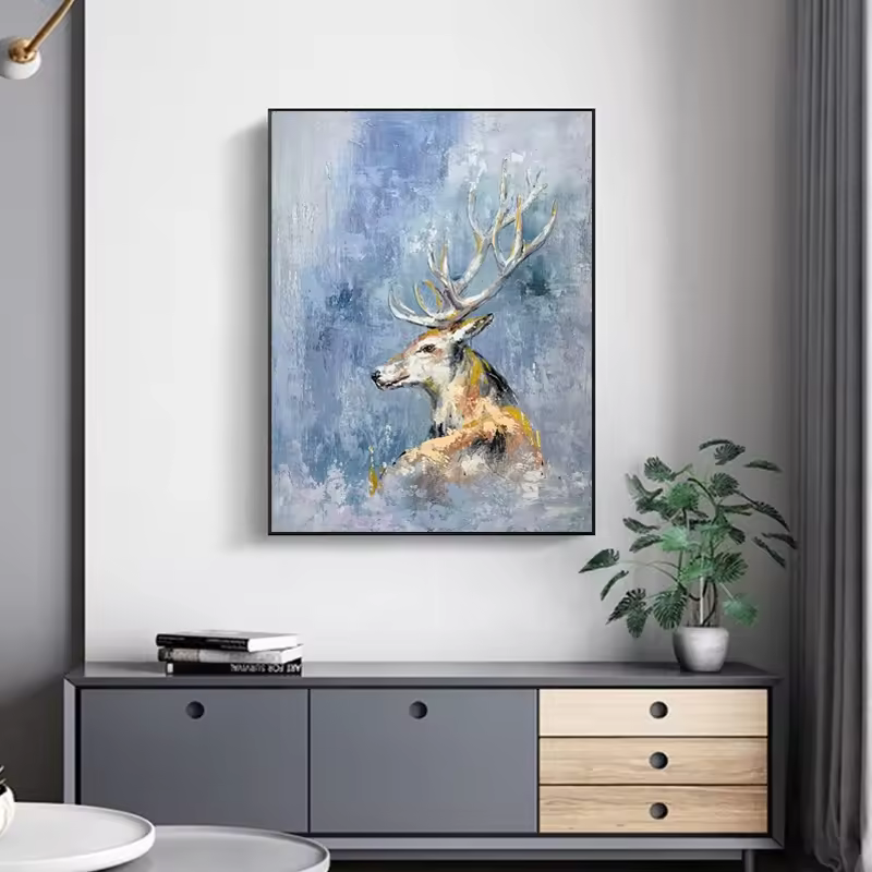 H192cc4c9926048fc9012d545e9aa57c1W.jpg_150x150 Painting Hand Painted Oil Paintings Colorful Deer Abstract Painting - Image 1