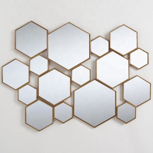 HexaLuxe™ Geometric Gold-Framed Mirror Wall Art HexaLux Geometric Gold-Framed Mirror Wall Art - Image 1
