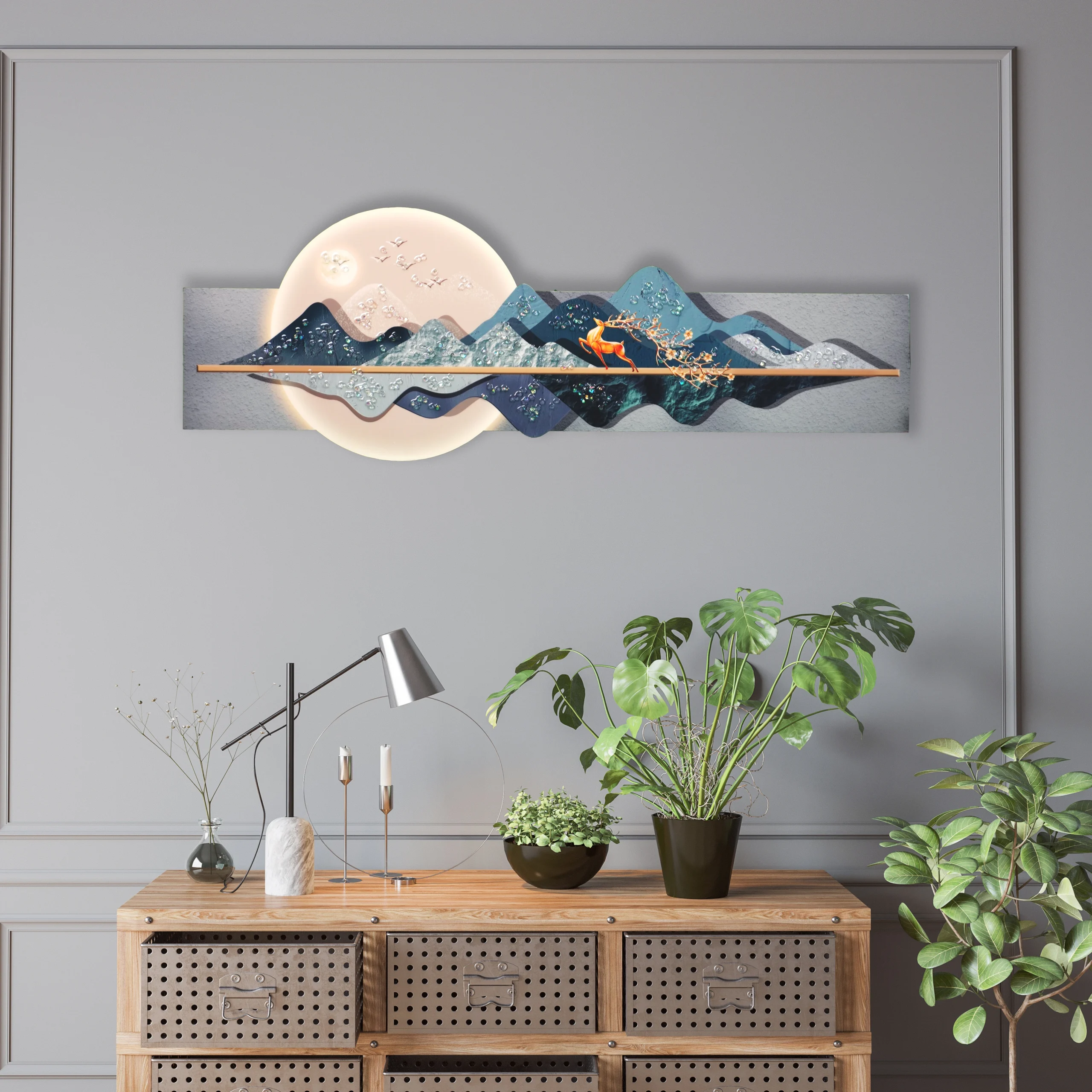 WAL229 Contemporary LED Wall Art – Tranquil Mountain Elegance - Image 1