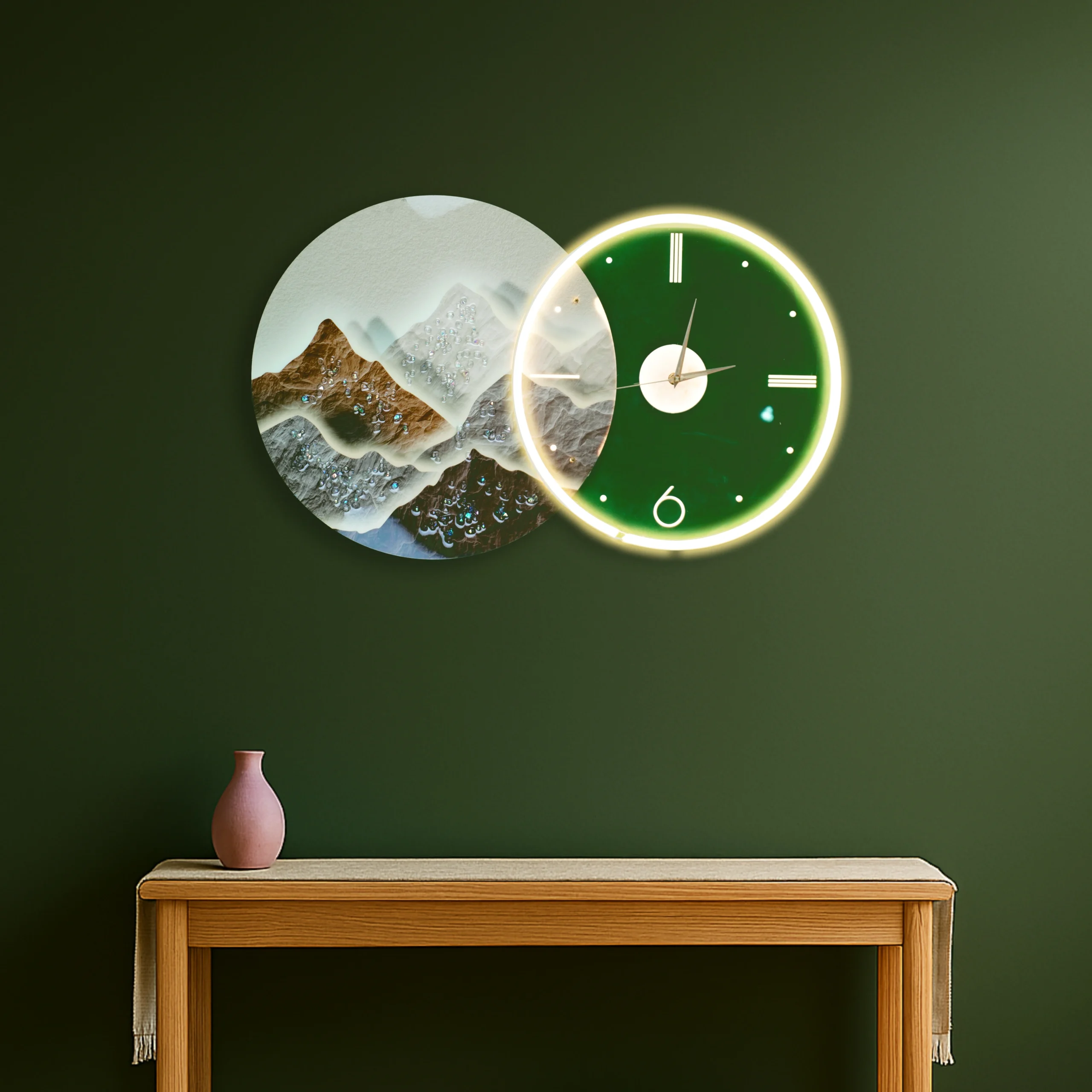 WL139 WCL Luxury Green Acrylic LED Wall Clock with Diamond-Inlaid Porcelain - Image 1