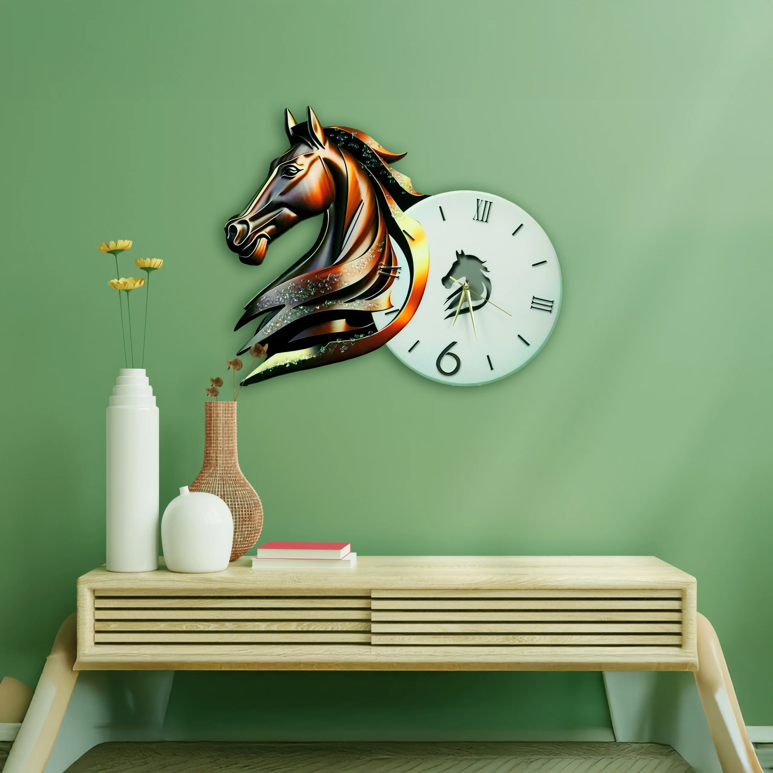 WL50 WCL 1 Majestic Horse Head Wall Clock with LED & Diamond-Inlaid Porcelain - Image 1