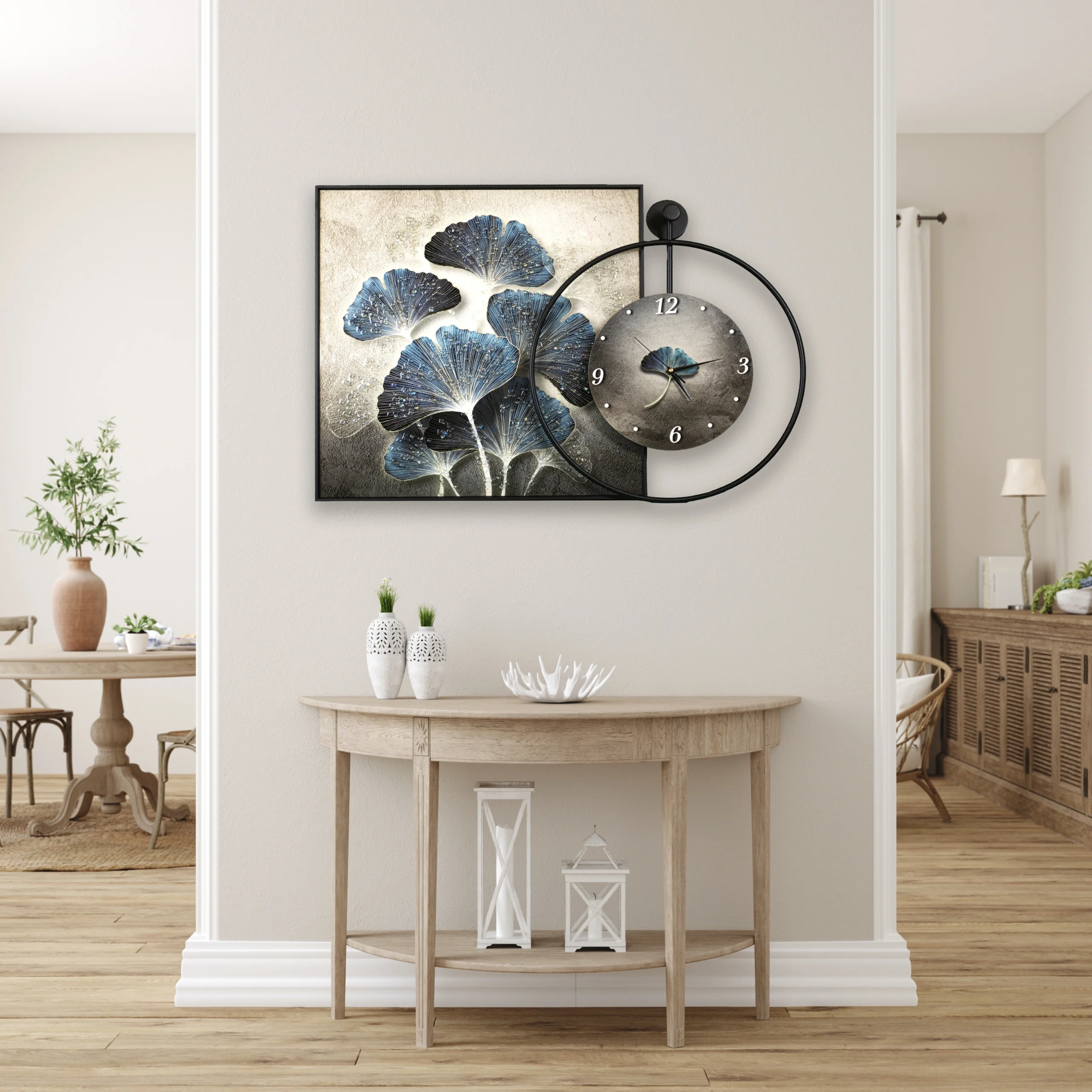 WL87 WCL 1 Elegant Botanical Wall Clock with Diamond Inlay and LED Accents - Image 1